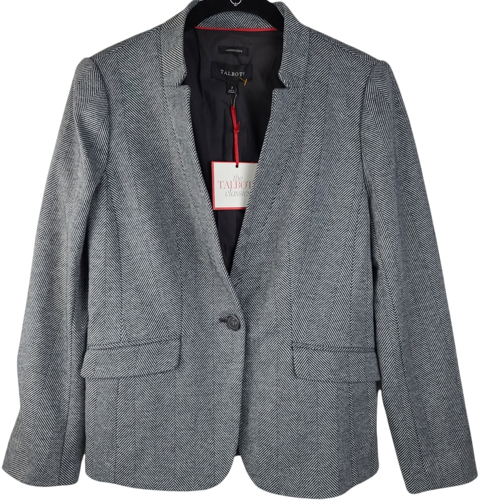 NWT Talbots Aberdeen Herringbone Blazer Women's Size 2 Black Cotton Blend Lined